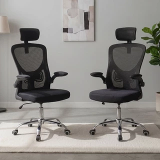 Kit 2 Cadeiras Reunião Executiva Confortável Ergonômica Encosto Cabeça Longas Horas Base Giratória
