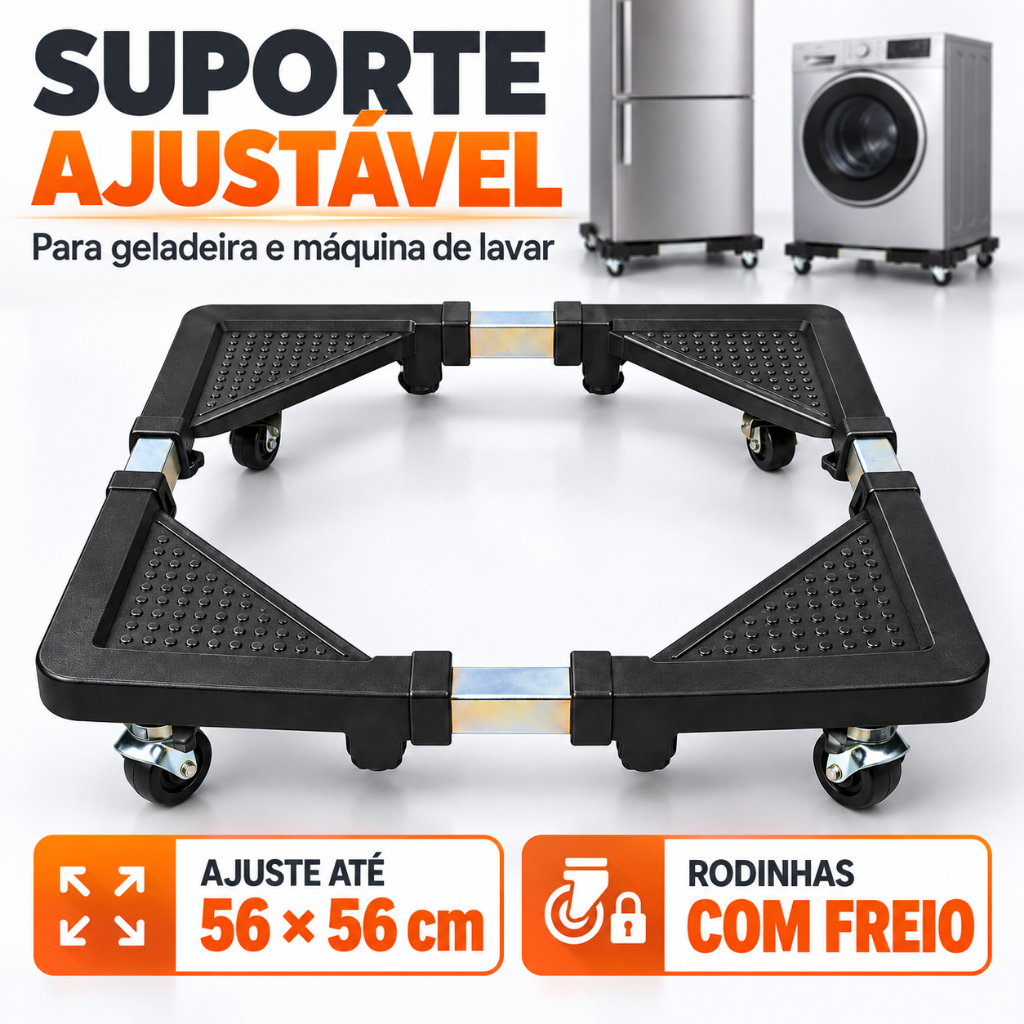Suporte De Geladeira / Maquina De Lavar E Fogão Inox Com Rodinhas ...