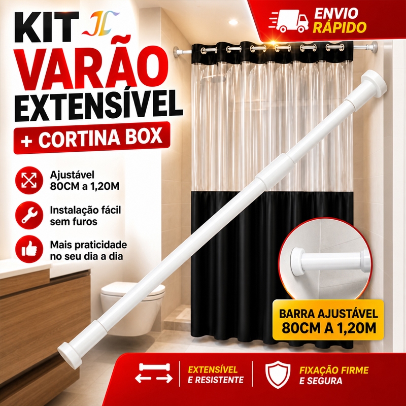 Varão Extensível Universal 30cm a 2,6m Ideal para Cortina de Box ...
