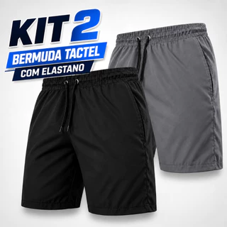 Kit 2 Shorts Masculino com Elastano Academia Esporte Treino Bermuda Praia Básico Liso