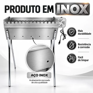 Churrasqueira Inoxidável Para Espetos A Carvão Elétrica Giratória Móvel