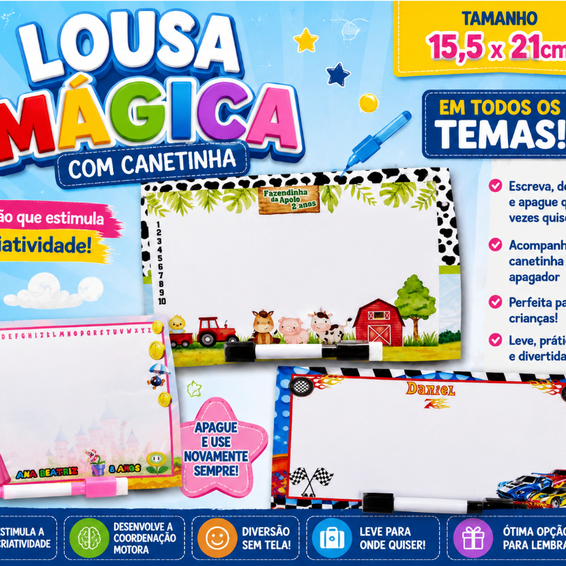 10 UNIDADES-Lousa Mágica Personalizada Minnye-𝙏𝙖𝙢𝙖𝙣𝙝𝙤 𝟭𝟱