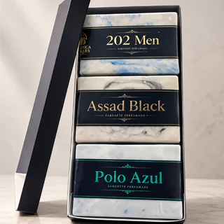 Kit Presente Trio de sabonetes perfumados Masculinos 202 men assad black polo azul