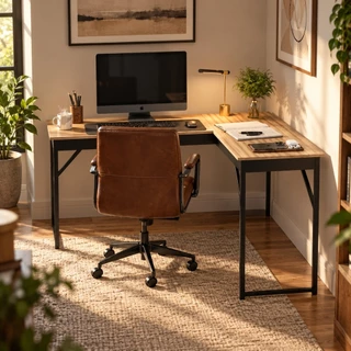 Mesa de Canto Escrivaninha Escritório Home Office em L 110cm Apoio Industrial Preto Tampo Mesa em L Laminado Pier