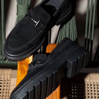 Sapato Social Mocassim Masculino Camurça Santorini Solado Costurado Elegante Festa com Carteira Slim Dia dos Pais