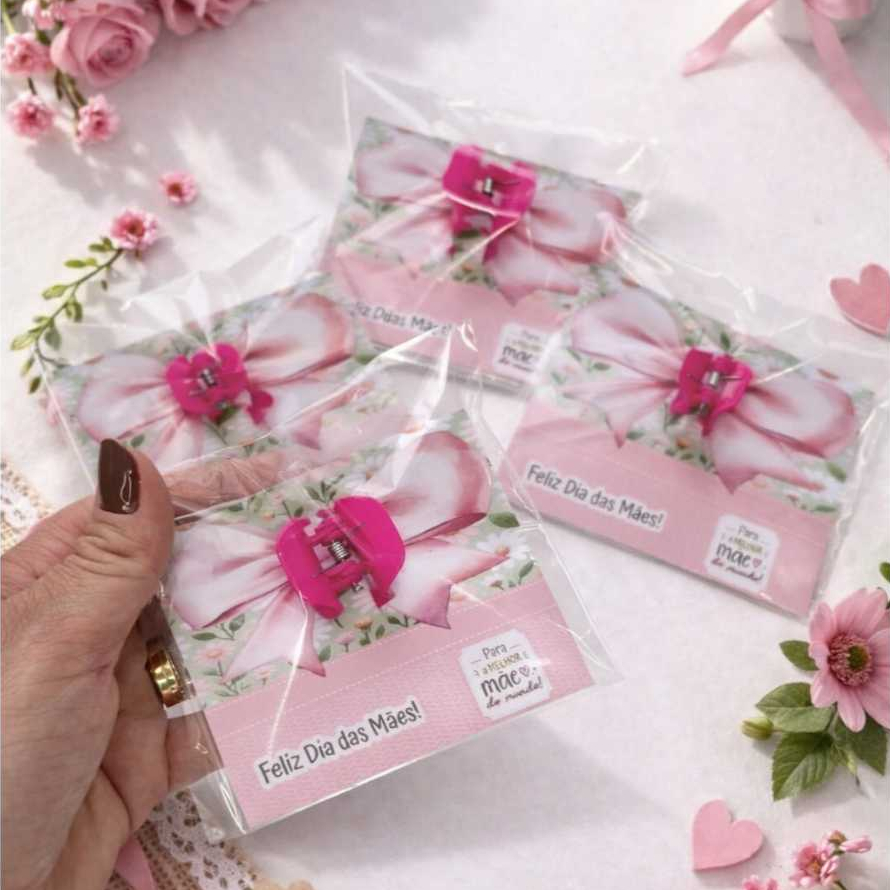 60 PRESILHA DE CABELO DIA DAS MÃES | Lembrancinha | mimos para cliente | embalado individualmente | pregador | montado em Oferta na Shopee