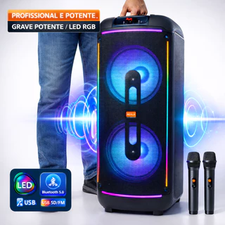 Caixa De Som Bluetooth 12000w Profissional 2x15" LED TWS + 2 Microfones Sem Fio em Oferta na Shopee