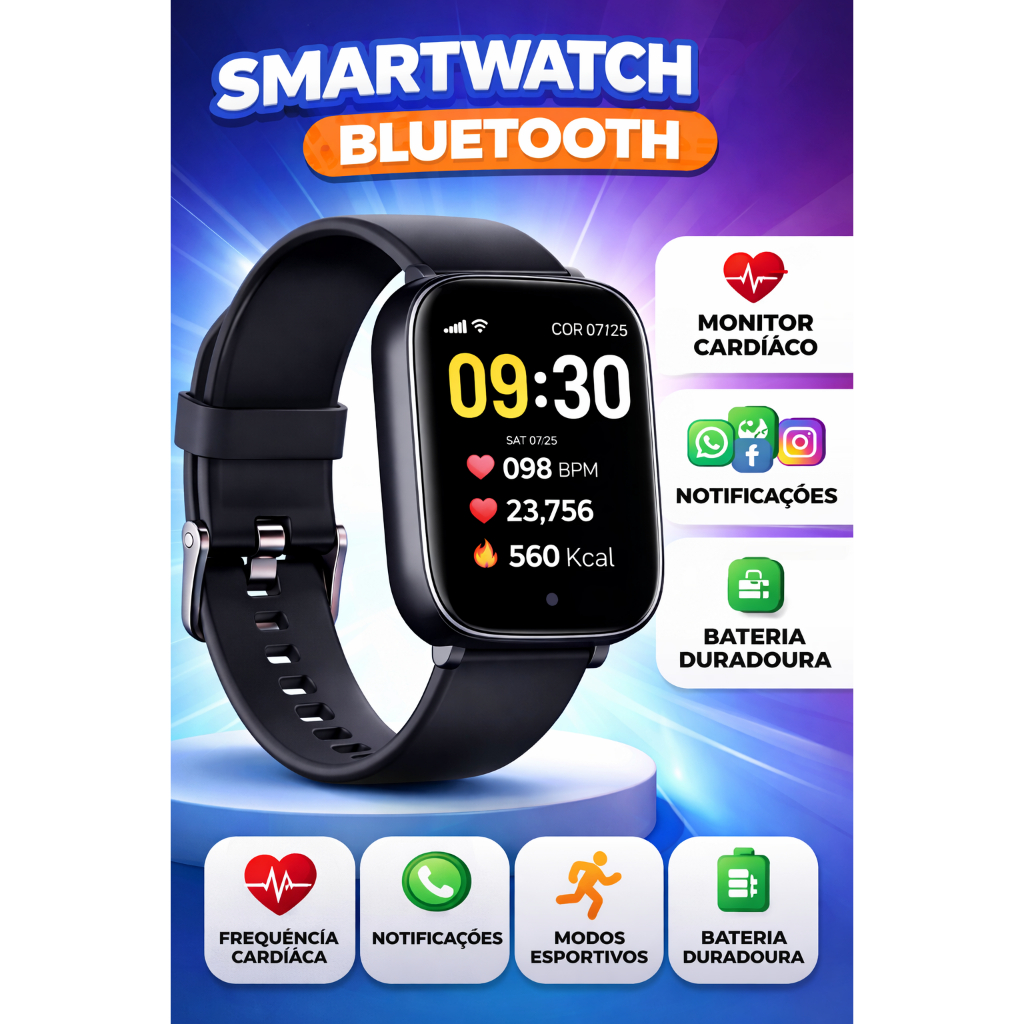 Relógio Smartwatch Bluetooth Com Notificações Whatsapp E Modos ...
