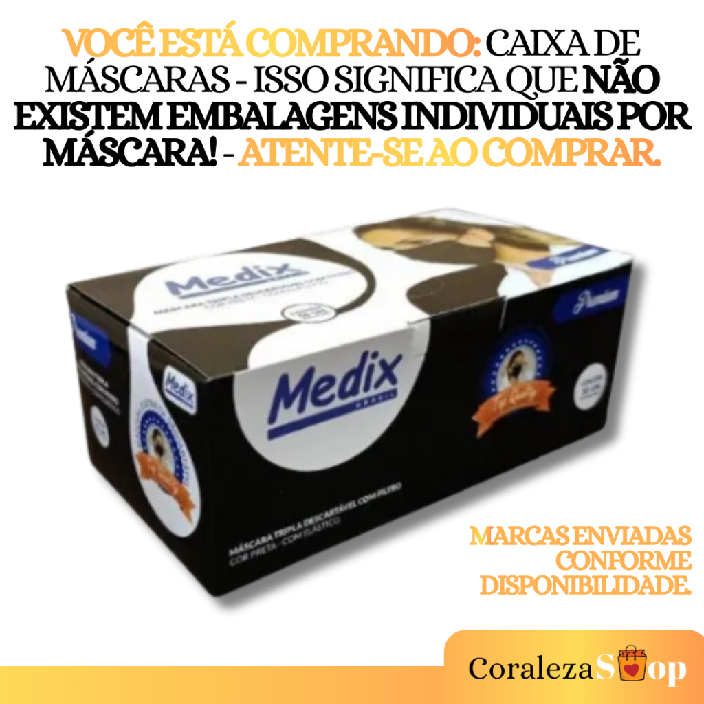 Máscara Preta Descartável 100 Unidades c/ Clipe Nasal - Tripla