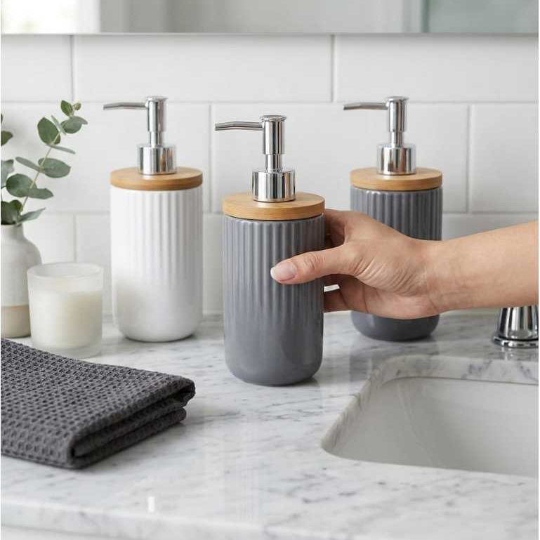 PORTA SABONETE DISPENSER 250ML PORCELANA E BAMBU CK6782 | Shopee