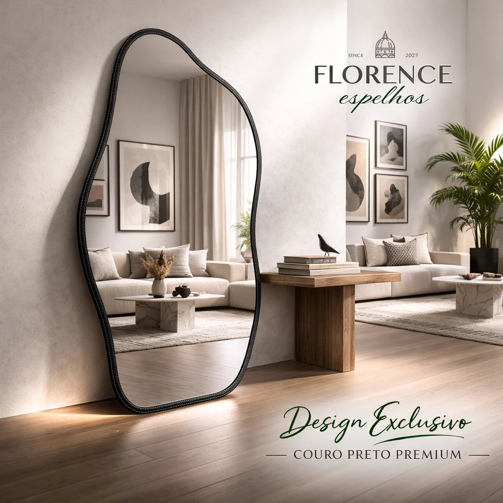 Espelho Orgânico 120x50 e 80x40 Com Moldura EM COURO Corpo Inteiro Moderno Luxo - Imagem 3