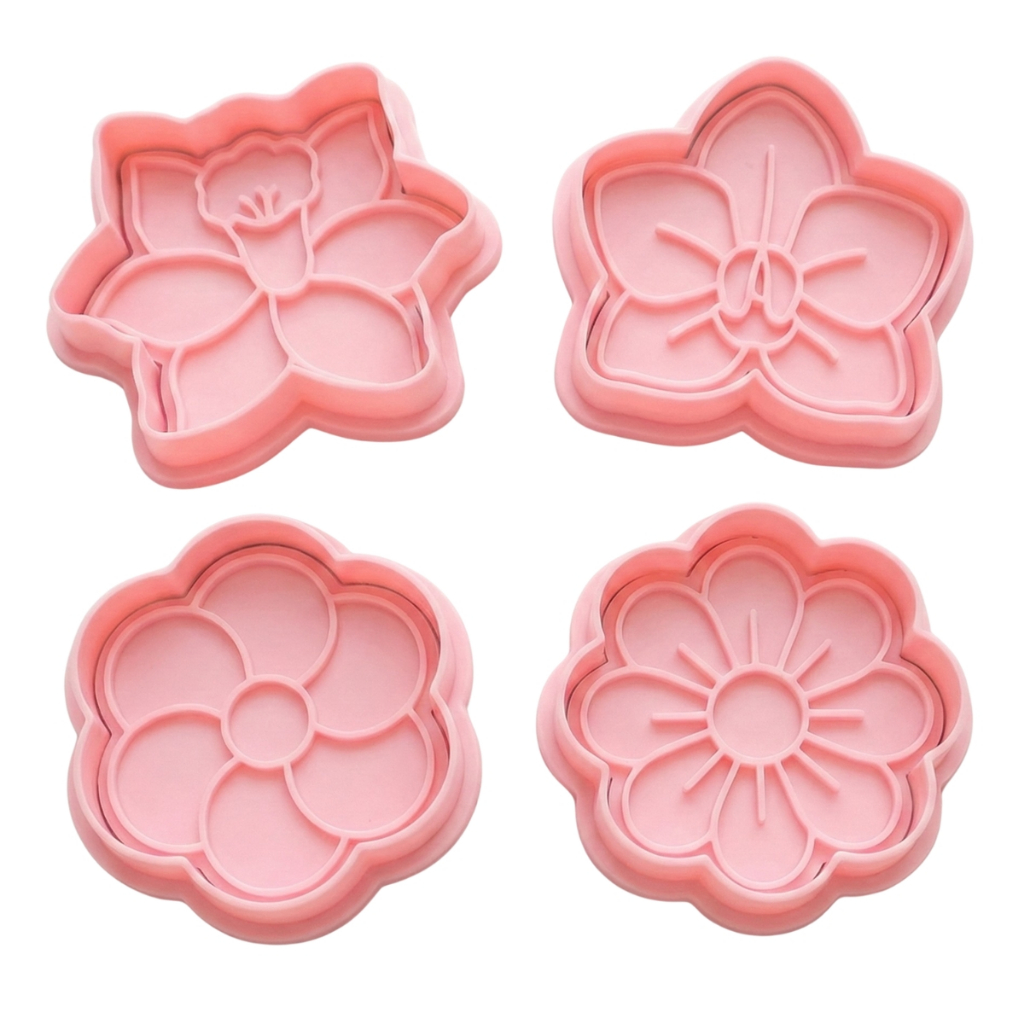 Kit 4 Cortador Marcador Flores Rosas Biscoito Decoração Fest