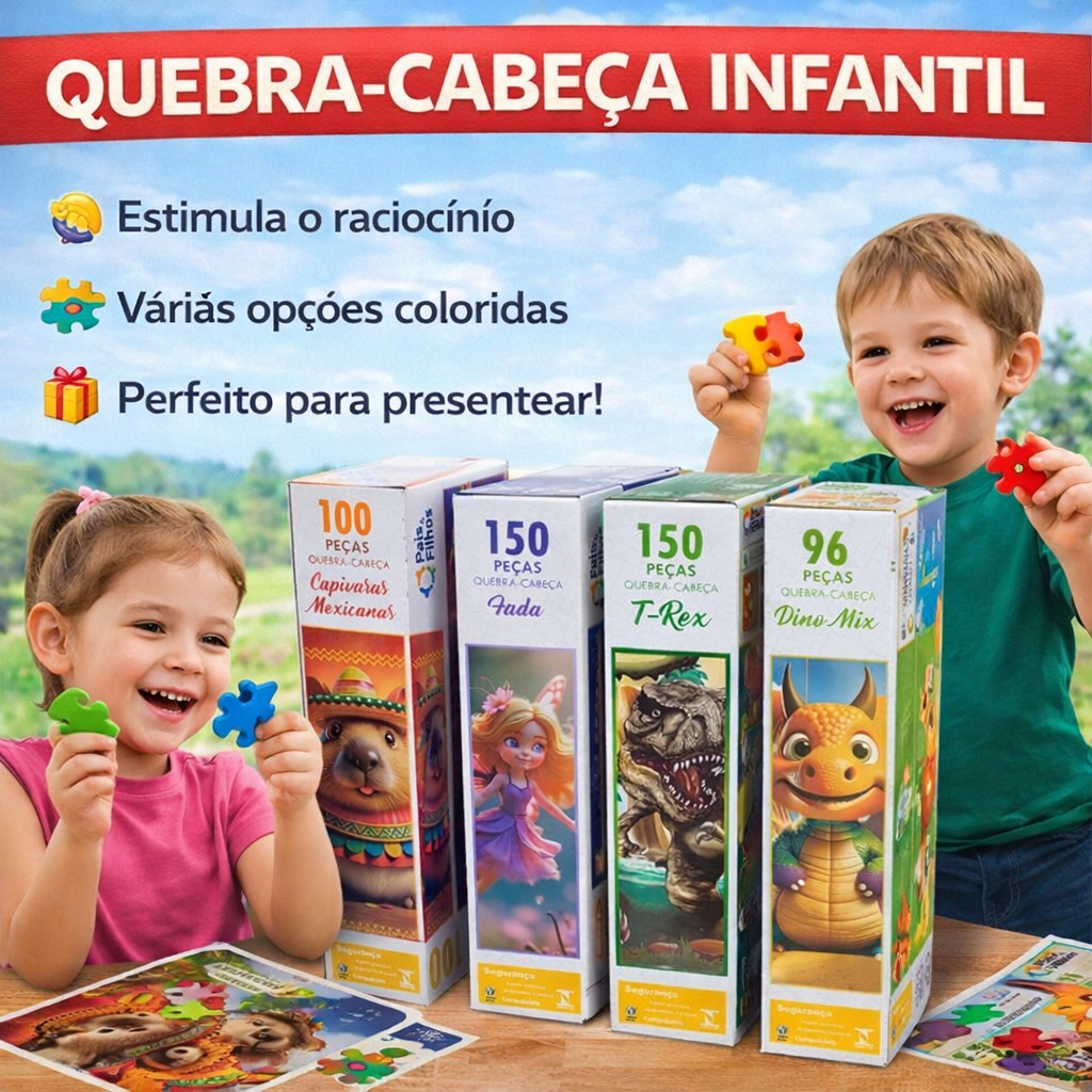 Kit 4 Quebra cabeça Infantil +4 Anos Pais E Filhos Brinquedo Didático ...