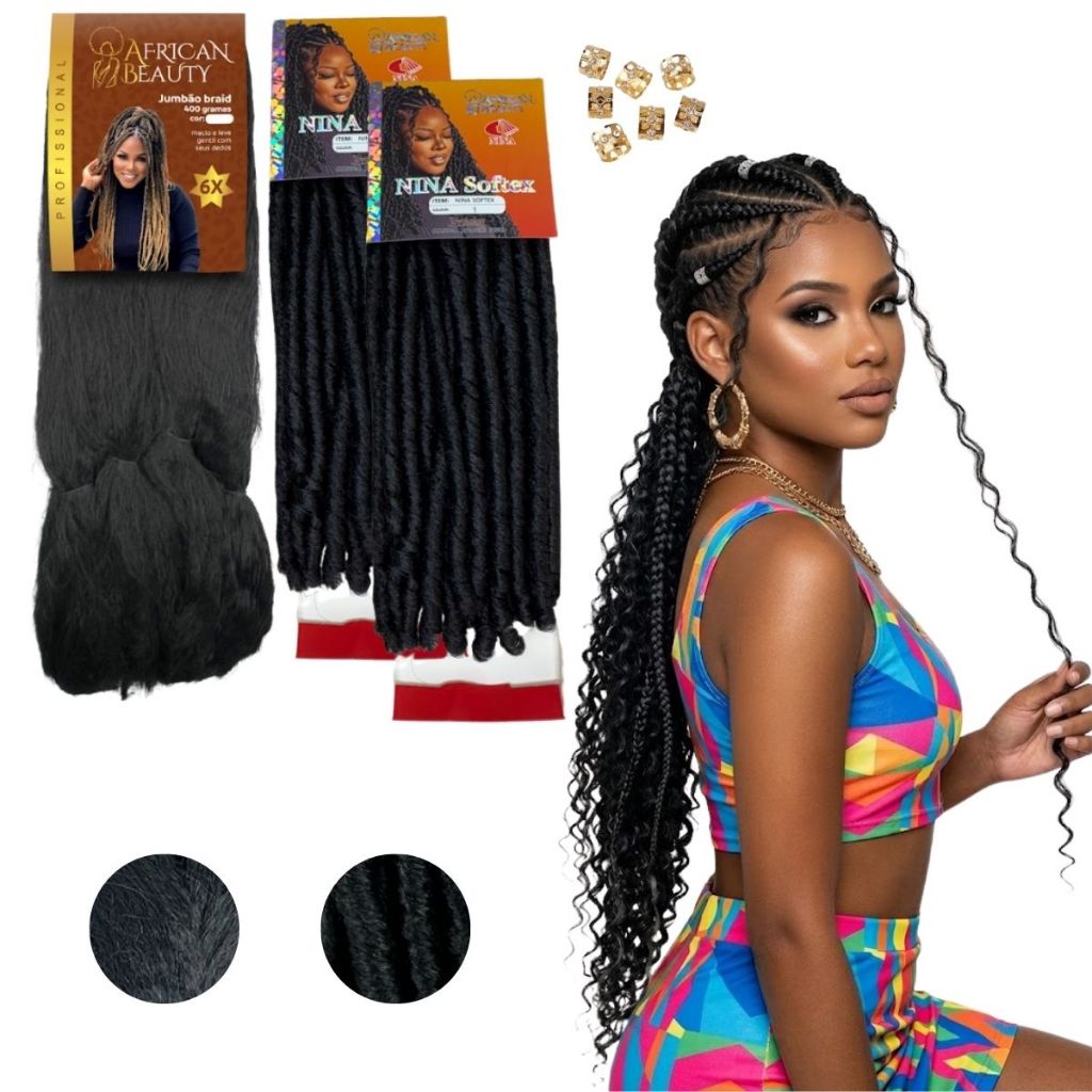 Kit Jumbo 400 gramas African Beauty + 2 Nina Softex Crochet Braids