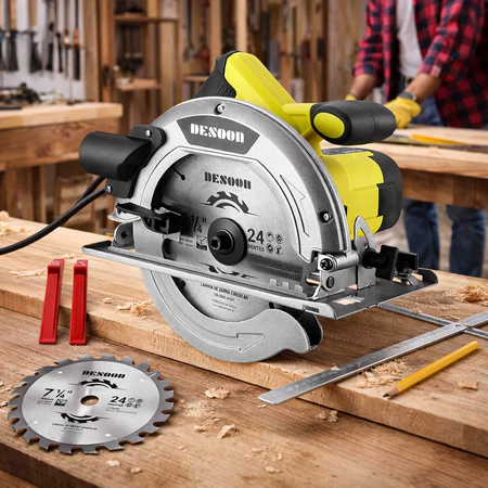 Serra Circular 1600W Profissional Elétrica 5500RPM 185mm 7 1.4 Disco com Guia Paralela E Três lápis Desoon