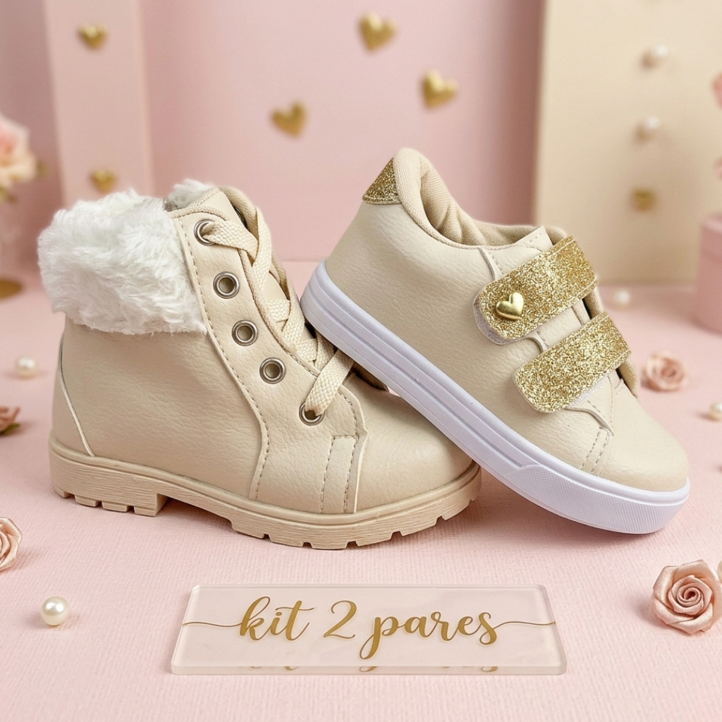 Kit 2 Pares Tênis Bota Menina Infantil Antiderrapante Confortável Casual Estiloso | Shopee Brasil