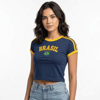 Cropped Brasil Feminino Bordado Bandeira Retrô Vintage Estilo Y2K em Oferta na Shopee