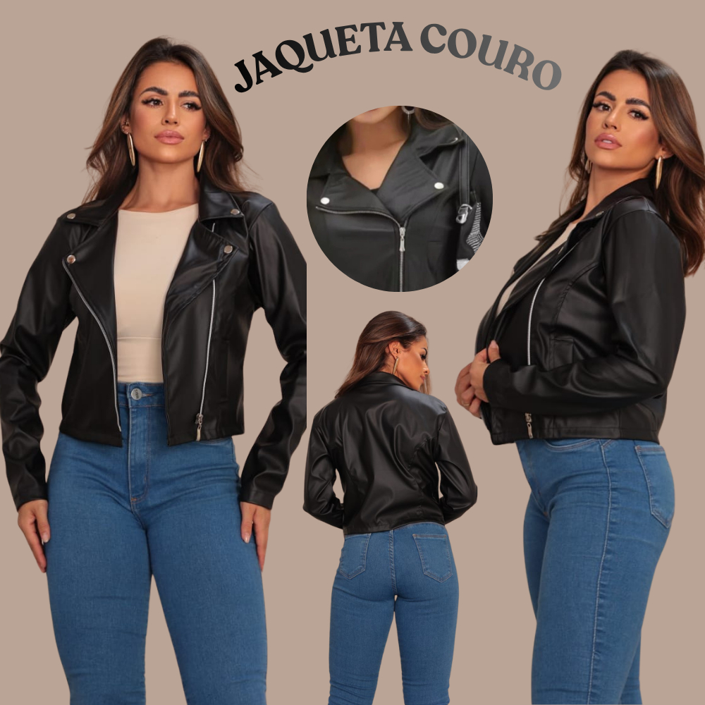 Jaqueta Feminina Couro Zintetico Fake Casaco Preto Elegante Moda Blogueira Jaqueta Preta Inverno
