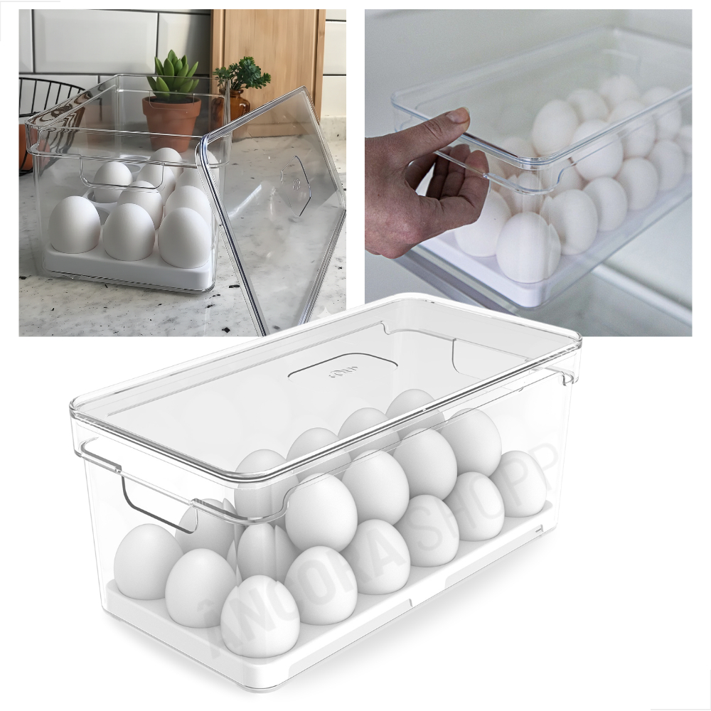 Porta Ovos e Organizador de Geladeira Com Tampa Clear Fresh 36 Unidades em Acrílico Ou Multiuso