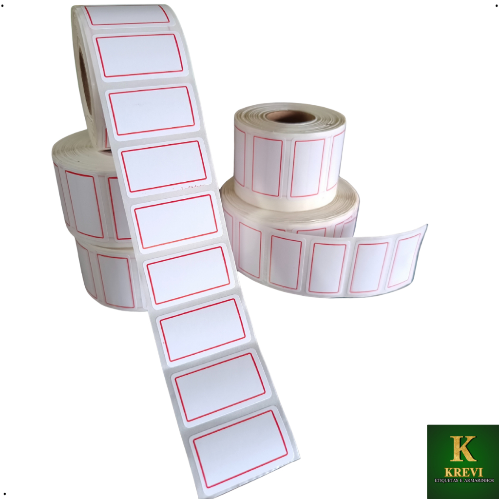 Etiquetas Adesivas 35x20mm Fundo Branco Tarjada VERMELHO Mul