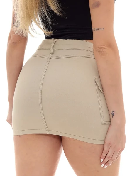 Saia Cargo Feminina Bege Cintura Alta Premium 34 ao 44