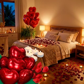 Kit Surpresa Namorados 200 Pétalas 8 Velas 3 Balão Coração Romântica Decoração Romantica Namorada