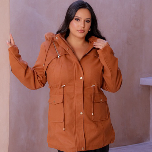 parka plus size feminina tecido lã batida toda peluciada por