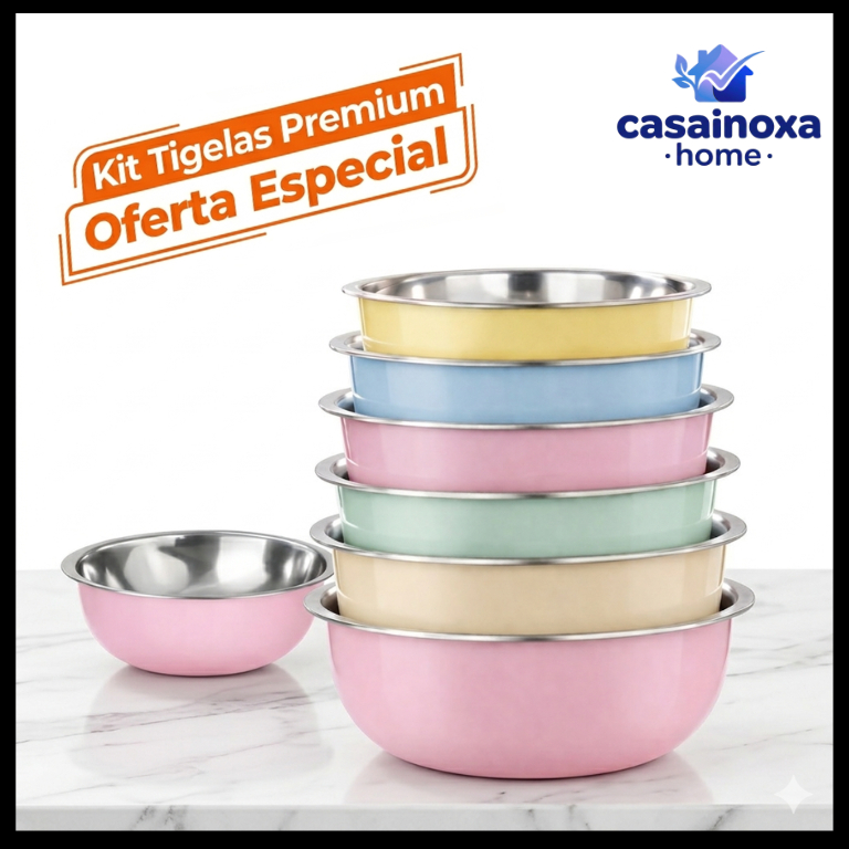 Conjunto de Tigelas Inox 3 a 6 Peças Kit Bowls Cozinha Premi
