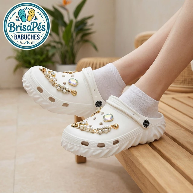 View product: Babuche EVA Antiderrapante Leve Macio Confortável com Acessórios Delicados Sandália Casual
