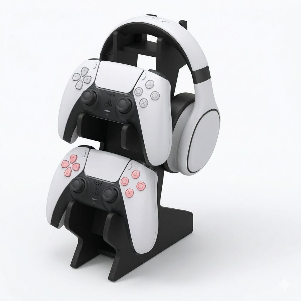 Suporte Porta Controle Xbox One X / S Ps4 Ps5 Fone Preto Mdf