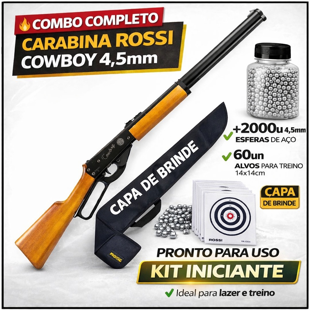 Carabina Rossi Cowboy 4.5mm + Capa Original + 2000 Esferas + 60 Alvos | Combo Completo