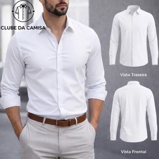 Camisa Social Masculina Manga Comprida Escritório Casual De Boa Qualidade Slim Fit Com Elastano