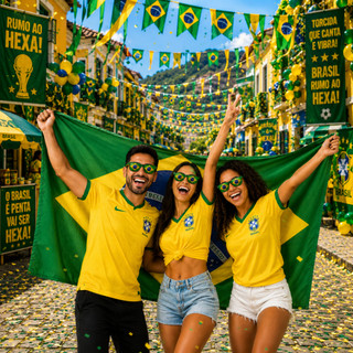 Kit Torcedor Copa do Mundo 2026 Brasil Futebol Bandeira Faixa Confete Corneta Oculos — foto 5 — Achou Levou Brasil