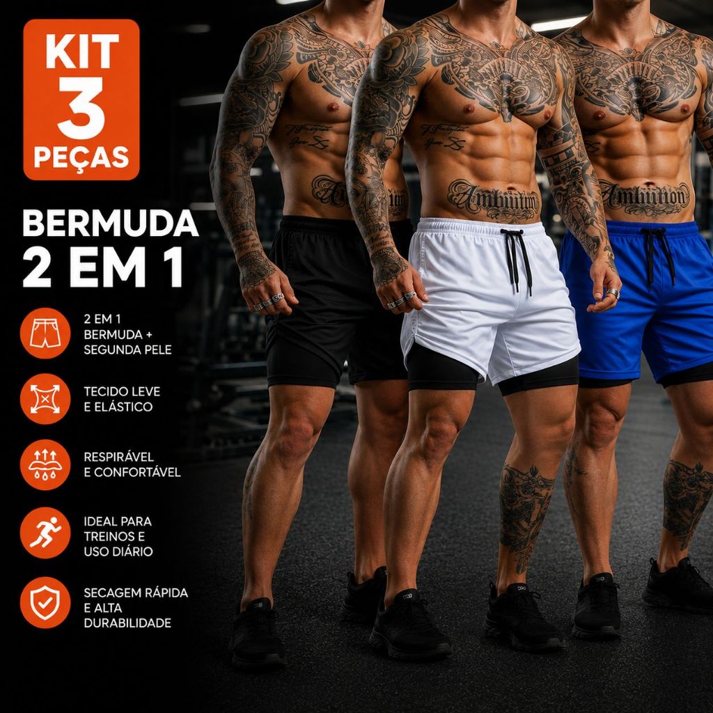 Kit 3 Shorts 2 em 1 P Até G2: vale a pena comprar para treinar?