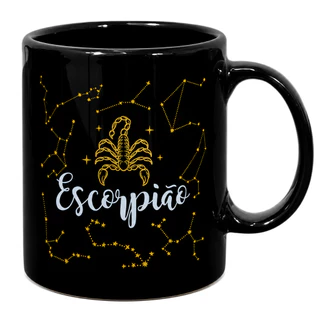 Caneca Signo Escorpião Cerâmica Preta 320ml | Constelação Zodíaco Presente Astrologia