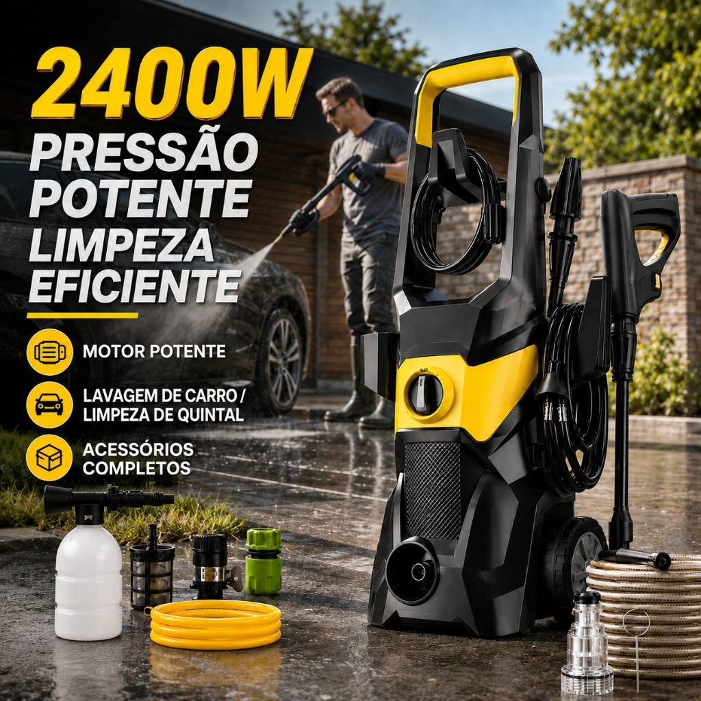 Lavadora Alta Pressão 2400W 220V - Motor 7640 para Limpeza Rápida de Carro, Calçada e Piso