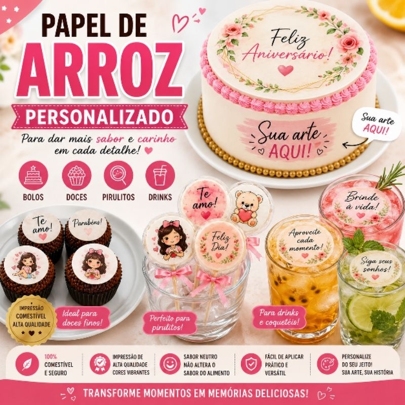 Papel de Arroz Personalizado para Bolo
