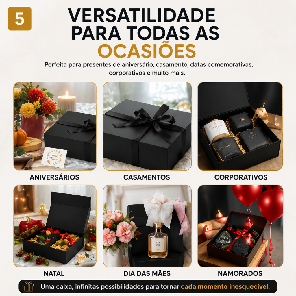Caixa Rígida Para Presente Preta Rígida 18x18x7 36X26X10 Com