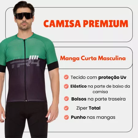 Kit Conjunto Ciclismo Masculino Camisa Zíper Total Camiseta e Bermuda Short Forro Espuma Uv50 Mtb — foto 4 de 4