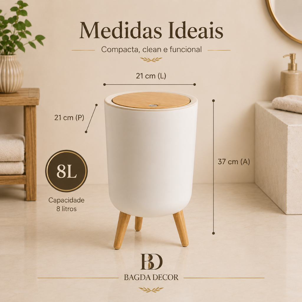 Lixeira Decorativa com Tampa Efeito Bambu 8L/9L
