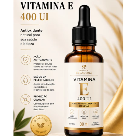 Vitamina E 400UI em Gotas 30ml Antioxidante Pele e Imunidade Alta Absorção Farmácia de Manipulação