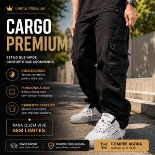 Calça Cargo Masculino e Feminino Sarja Jeans Premium 6 Bolsos Streetwear Skate Moda Rua P ao GG