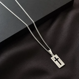Correntinha Masculina 70 cm Banhado A Prata 925 + Pingente Placa Cruz
