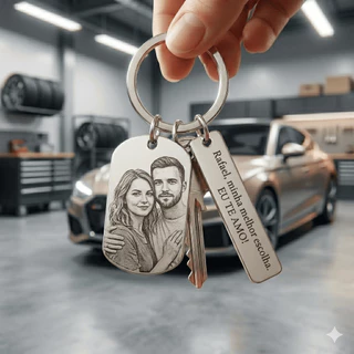Chaveiro Aço Inox Personalizado Laser Foto Frase Casal Romantico Presente Dia dos Namorados Casal
