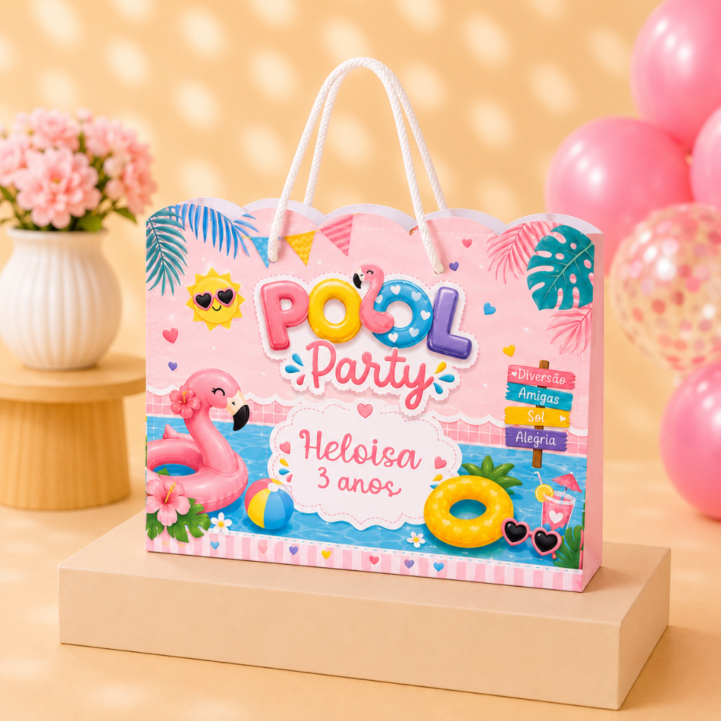 Sacolas personalizadas PEGUE E MONTE no tema Pool Party Menina ...
