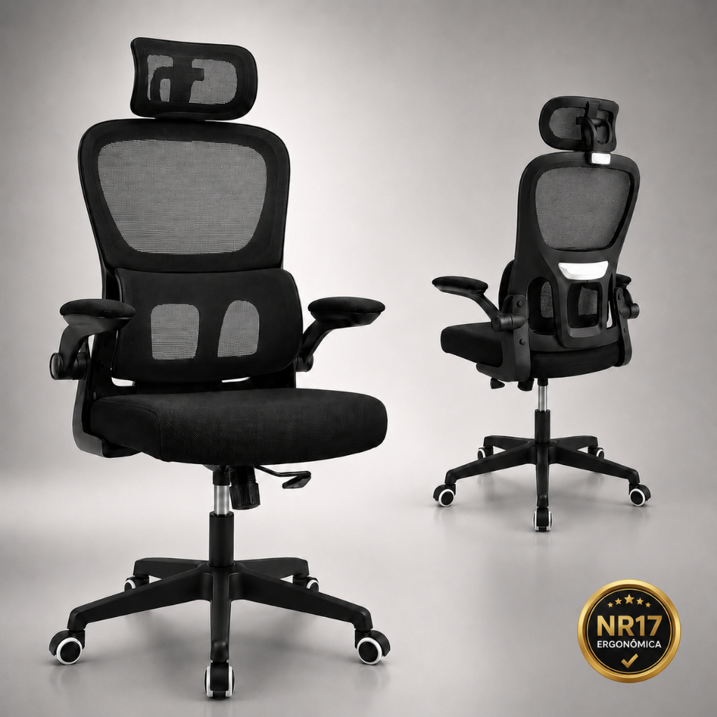 Cadeira de Escritório Ergonômica Executiva Mesh Premium Presidente 150Kg NR17 Com Apoio Lombar MAAT