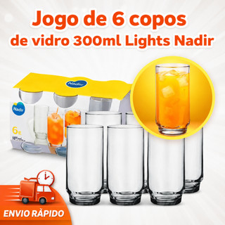 Jogo 6 Copos De Vidro 300ml Lights Nadir Figueiredo Suco Durável ENVIO IMEDIATO