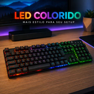 Teclado Gamer com LED RGB ABNT BM-T06 USB com Fio Teclado Numérico Iluminado para PC Notebook Jogos e Escritório