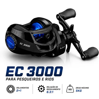Carretilha de pesca CW EC 3000 Drag Potente Arremesso Forte Direita Esquerda azul, verde, rosa e cinza