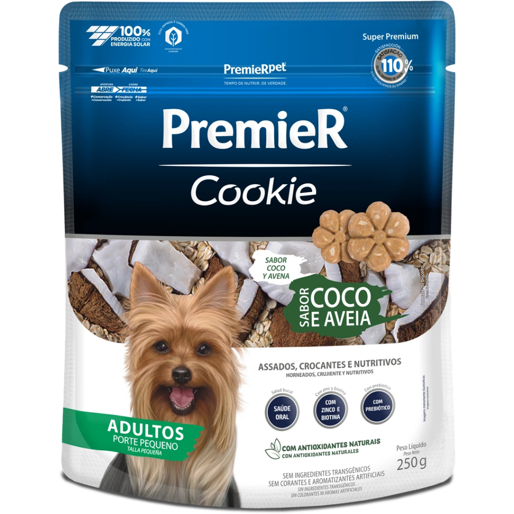 Biscoito Premier Cookie Coco e Aveia para Cães Adultos Porte Pequeno 250g